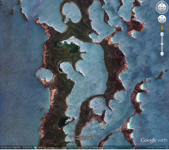 Vista de Google Earth de la laguna interior en las Islas Montebello donde se llevó a cabo la Operación Huracán
