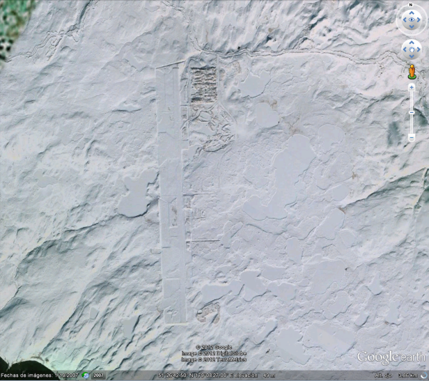 Vista desde Google Earth del Campo de Pruebas Nuclreares Cannikin en la Isla de Amchitka en Alaska, Estados Unidos